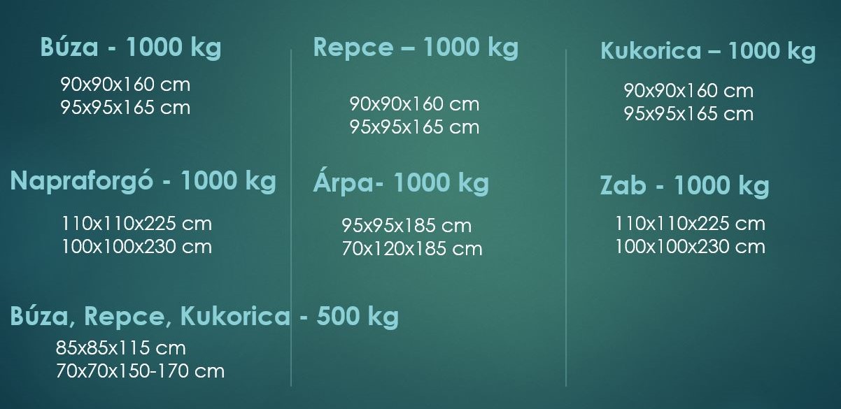 Általános Big-Bag méretek vetőmagokhoz terményekhez